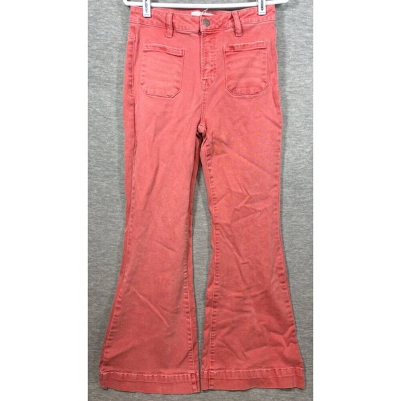 Risen Jeans Coral Pink Flare Denim Pants Size 9/29 Stretch Womens - Picture 1 of 6